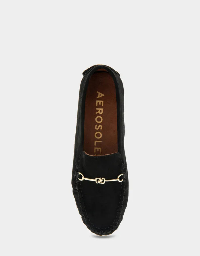 Women Aerosoles Loafers Comfortable Horsebit Driver Moc In Black Suede Suede