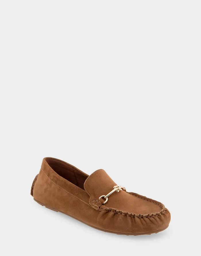 Women Aerosoles Loafers Comfortable Horsebit Driver Moc In Tobacco Suede Suede