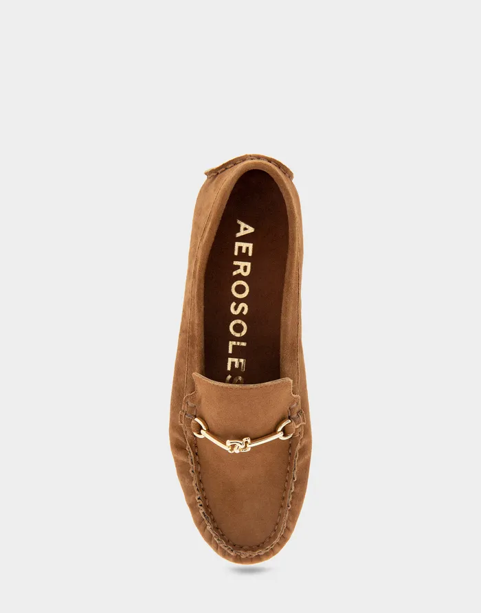 Women Aerosoles Loafers Comfortable Horsebit Driver Moc In Tobacco Suede Suede