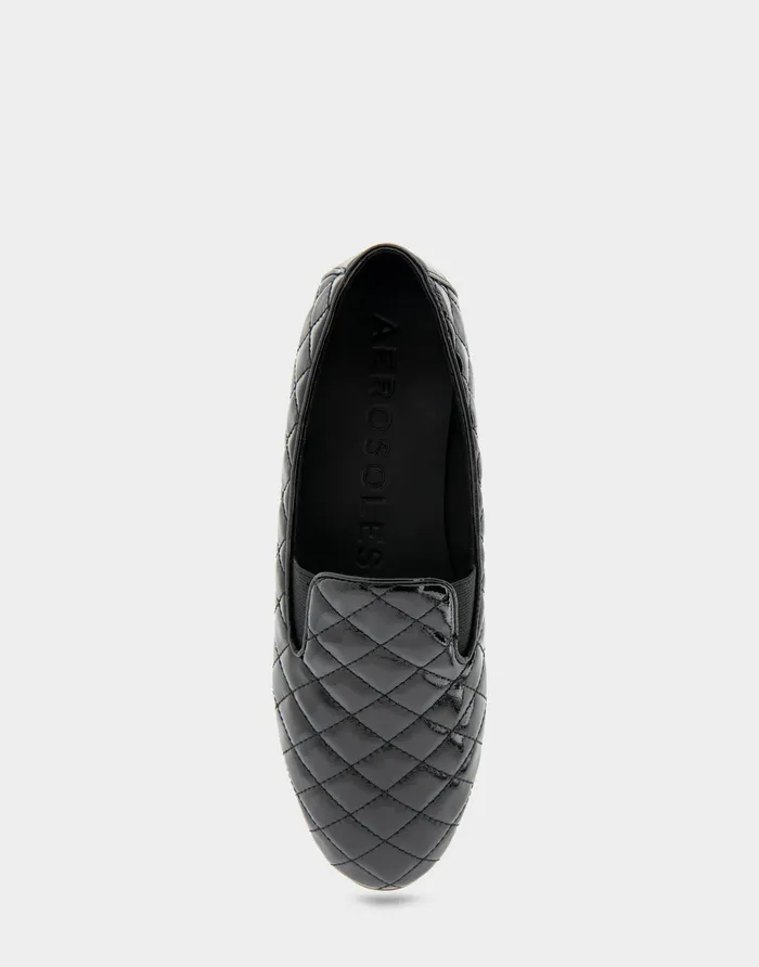 Women Aerosoles Loafers Comfortable Slip On Double Gore Loafer In Black Quilted Patent Faux Leather Faux Leather