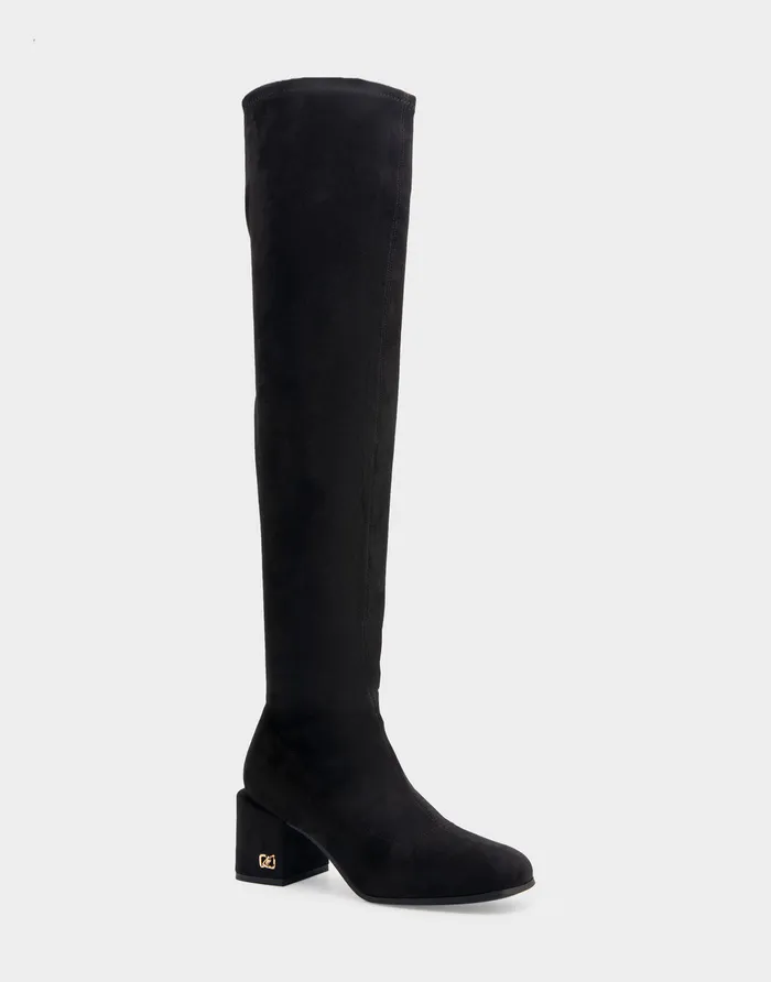 Women Aerosoles Over The Knee Boots Comfortable Block Heel Over The Knee Boot In Black Stretch Faux Suede