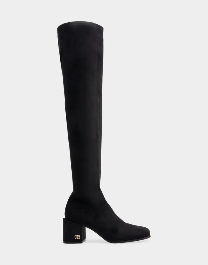 Women Aerosoles Over The Knee Boots Comfortable Block Heel Over The Knee Boot In Black Stretch Faux Suede