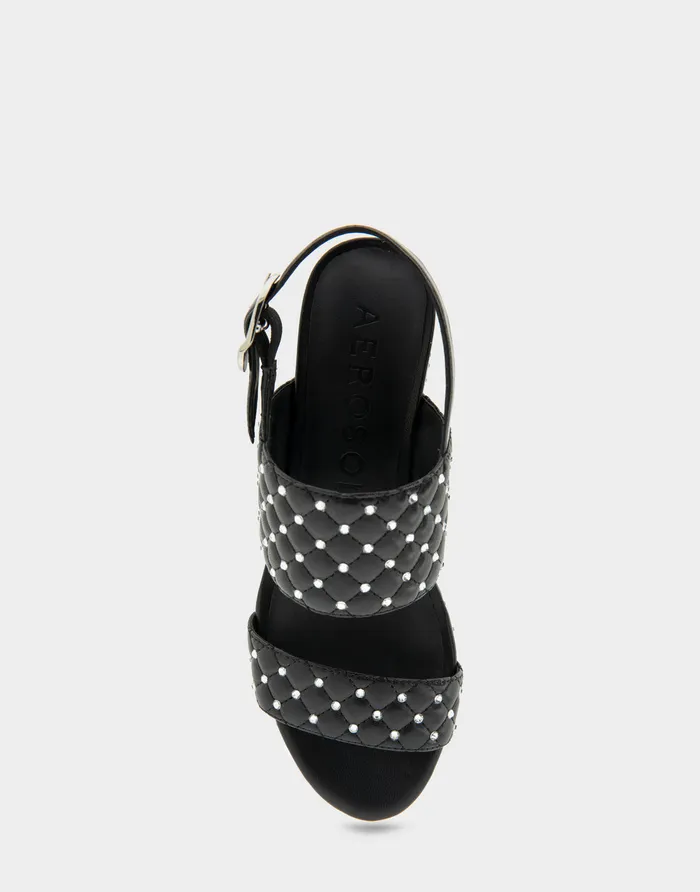 Women Aerosoles Platforms Comfortable Platform Sandal In Black Quilted Faux Leather With Crystals