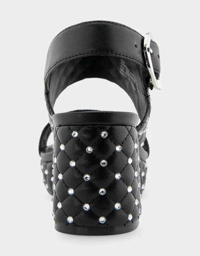 Women Aerosoles Platforms Comfortable Platform Sandal In Black Quilted Faux Leather With Crystals