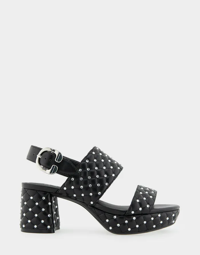 Women Aerosoles Platforms Comfortable Platform Sandal In Black Quilted Faux Leather With Crystals