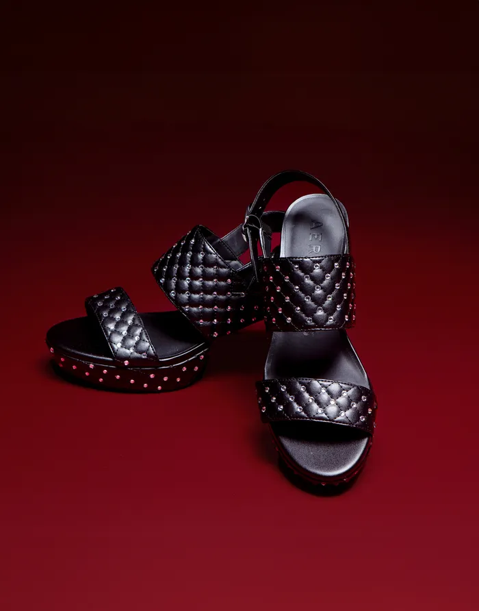 Women Aerosoles Platforms Comfortable Platform Sandal In Black Quilted Faux Leather With Crystals
