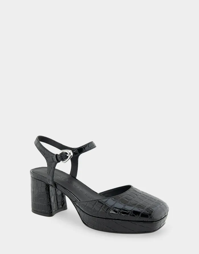Women Aerosoles Platforms Comfortable Quarter Strap Two Piece Platform Pump In Black Croco Faux Leather Women Aerosoles Platforms Comfortable Quarter Strap Two Piece Platform Pump In Black Croco Faux Leather