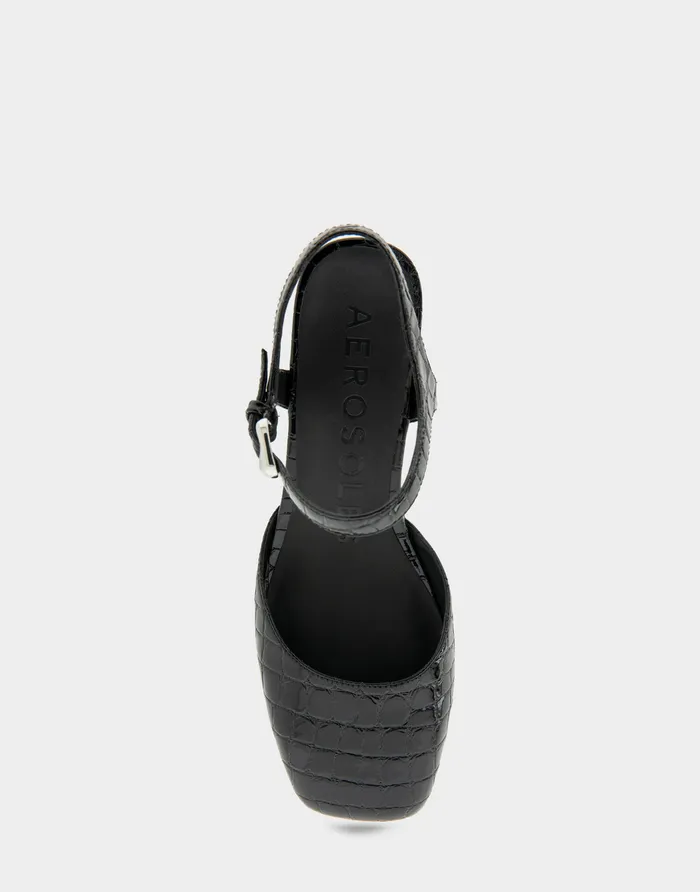 Women Aerosoles Platforms Comfortable Quarter Strap Two Piece Platform Pump In Black Croco Faux Leather