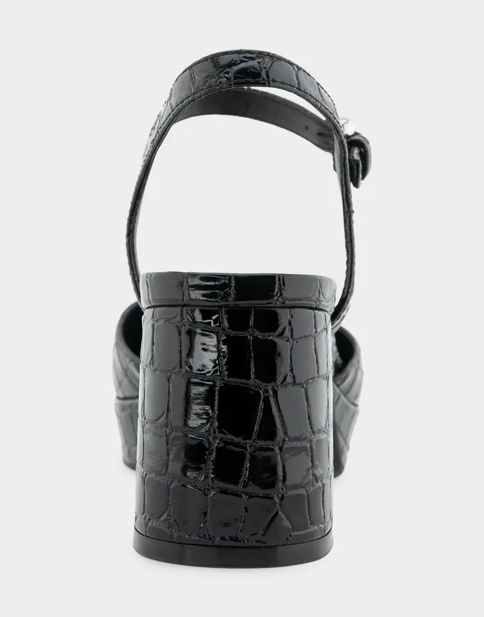 Women Aerosoles Platforms Comfortable Quarter Strap Two Piece Platform Pump In Black Croco Faux Leather