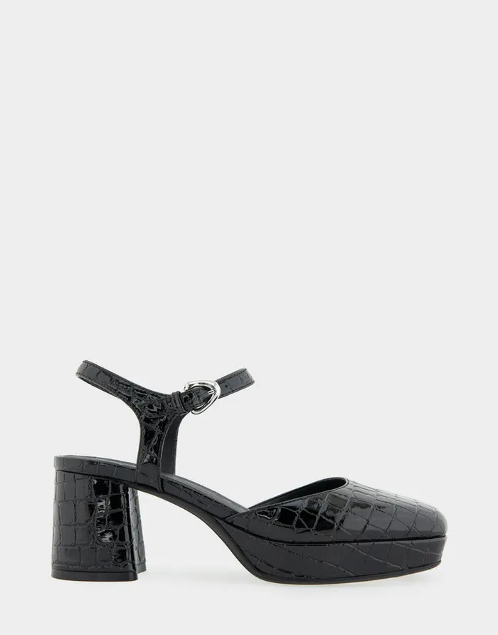 Women Aerosoles Platforms Comfortable Quarter Strap Two Piece Platform Pump In Black Croco Faux Leather
