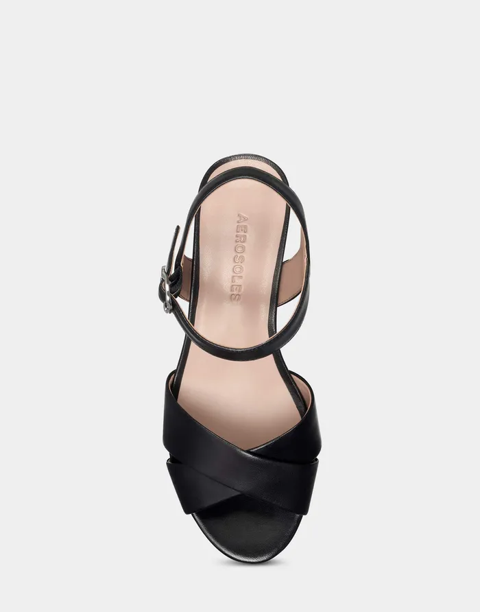 Women Aerosoles Platforms Comfortable Sandal In Black Genuine Leather
