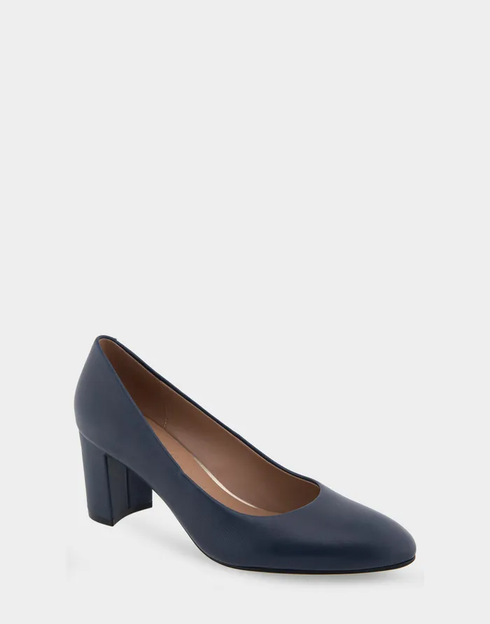 Women Aerosoles Pumps Comfortable Mid Heel Pump In Navy Genuine Leather