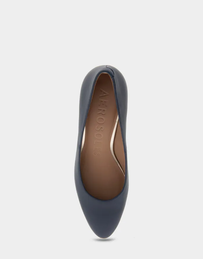 Women Aerosoles Pumps Comfortable Mid Heel Pump In Navy Genuine Leather