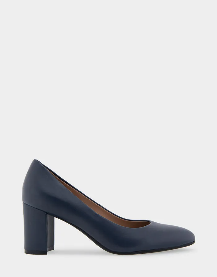 Women Aerosoles Pumps Comfortable Mid Heel Pump In Navy Genuine Leather