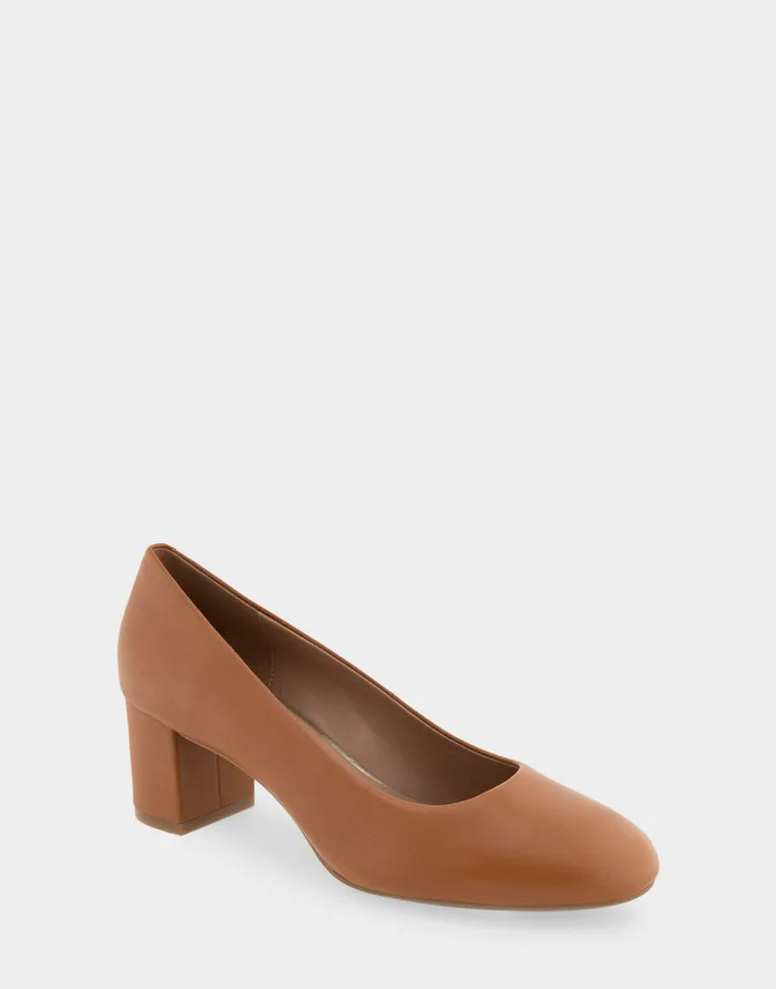 Women Aerosoles Pumps Comfortable Mid Heel Pump In Tan Genuine Leather