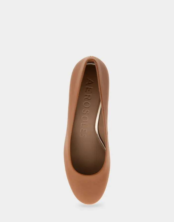 Women Aerosoles Pumps Comfortable Mid Heel Pump In Tan Genuine Leather