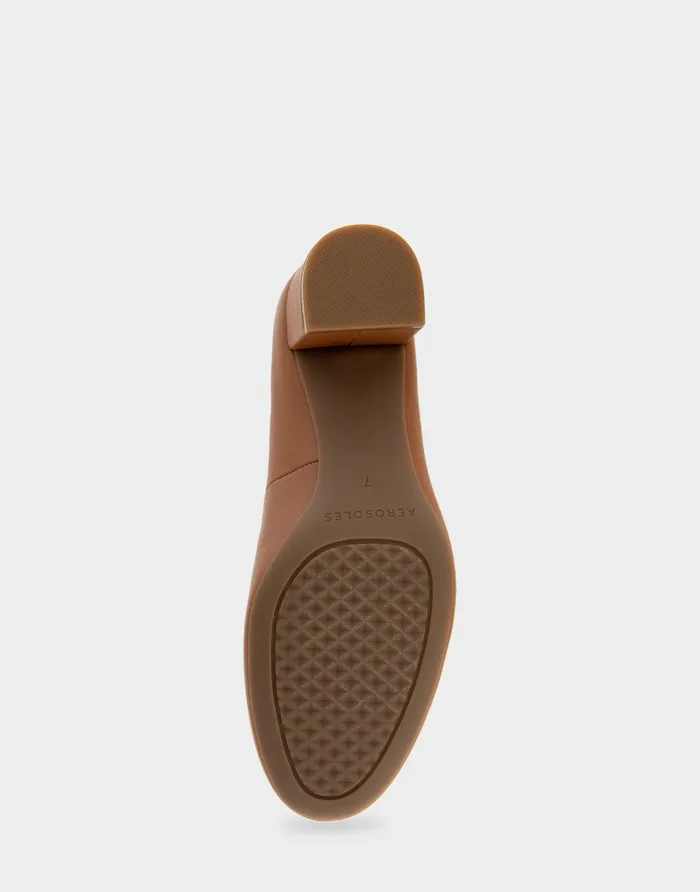 Women Aerosoles Pumps Comfortable Mid Heel Pump In Tan Genuine Leather