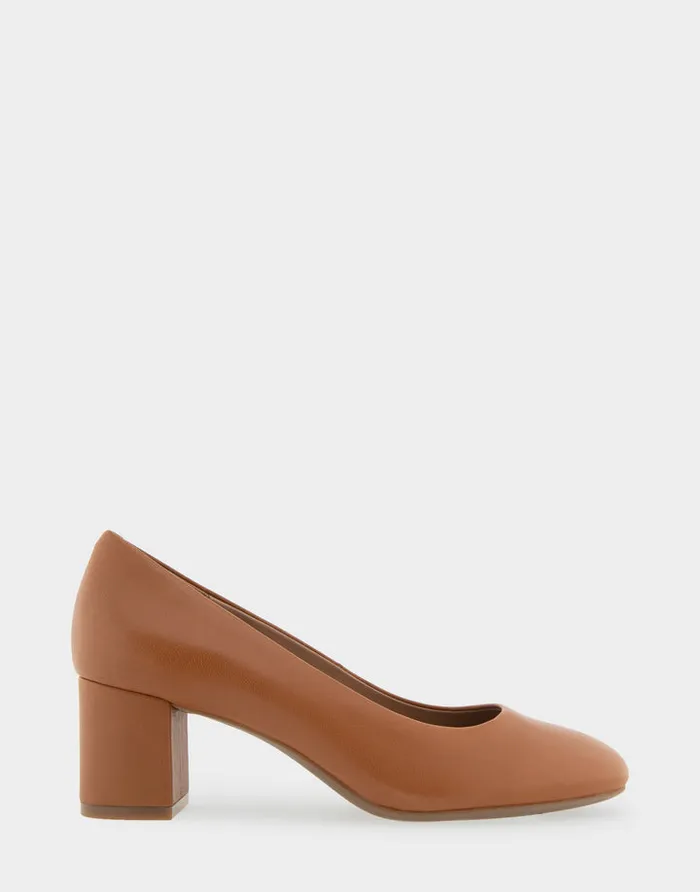 Women Aerosoles Pumps Comfortable Mid Heel Pump In Tan Genuine Leather