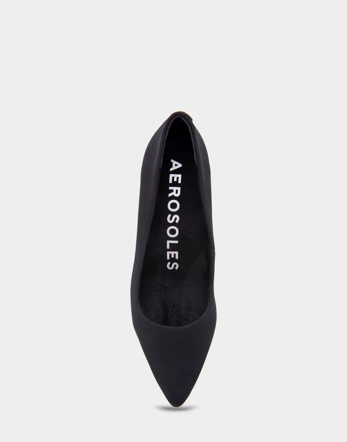 Women Aerosoles Pumps Comfortable Point Toe Kitten Heel Pump In Black Stretch Gabardine Fabric