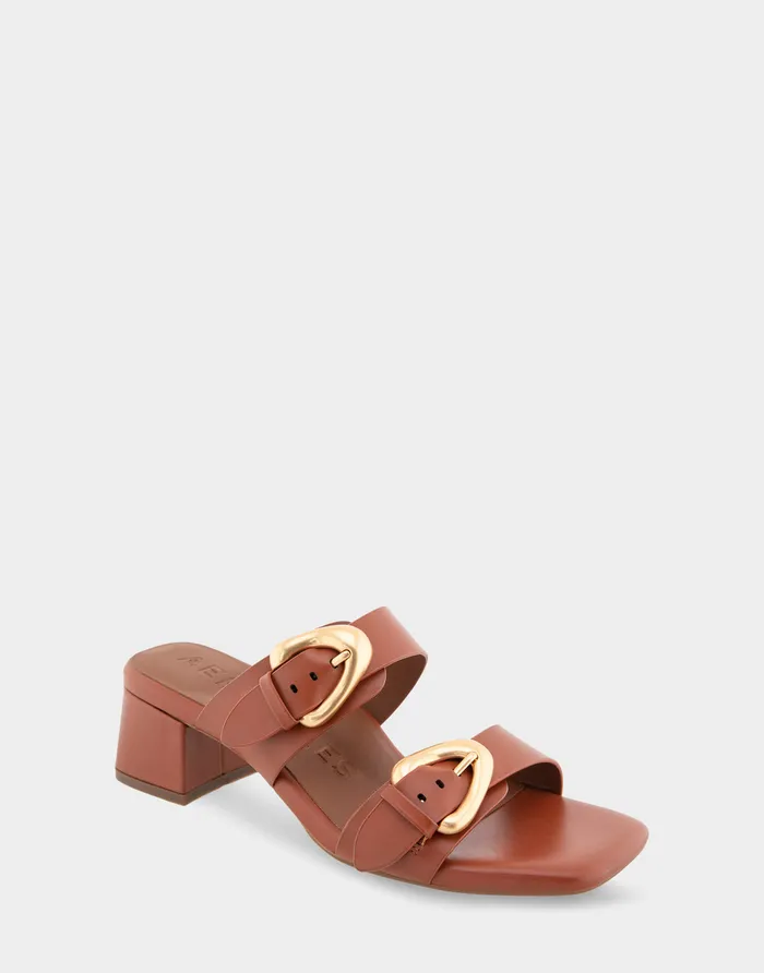 Women Aerosoles Slides Comfortable Two Strap Block Heel Slide Sandal In Gingerbread Leather Women Aerosoles Slides Comfortable Two Strap Block Heel Slide Sandal In Gingerbread Leather