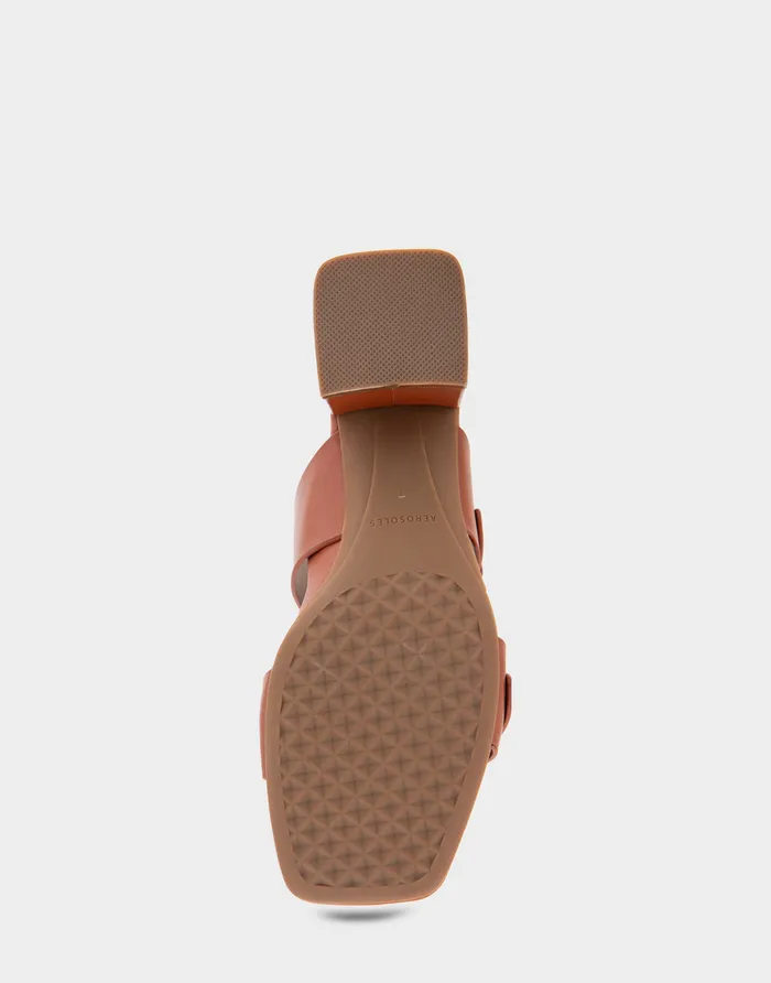 Women Aerosoles Slides Comfortable Two Strap Block Heel Slide Sandal In Gingerbread Leather