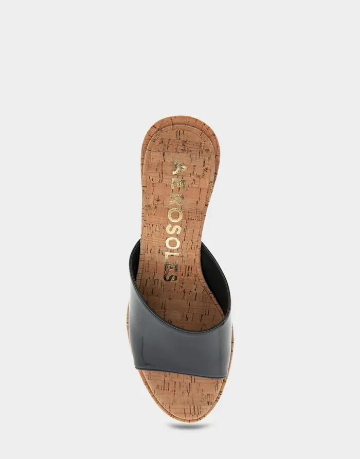 Women Aerosoles Slides Comfortable Wedge Slide Sandal In Black Patent Faux Leather
