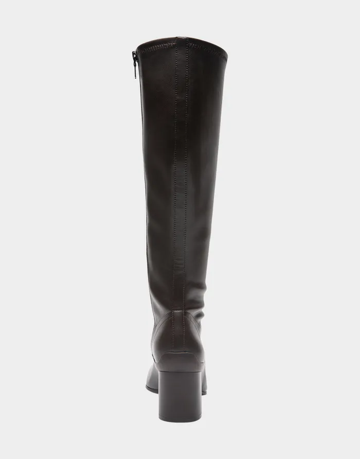 Women Aerosoles Tall Boots Comfortable Stretch Knee High Sculpted Heel Boot In Java Stretch Faux Leather Faux Leather