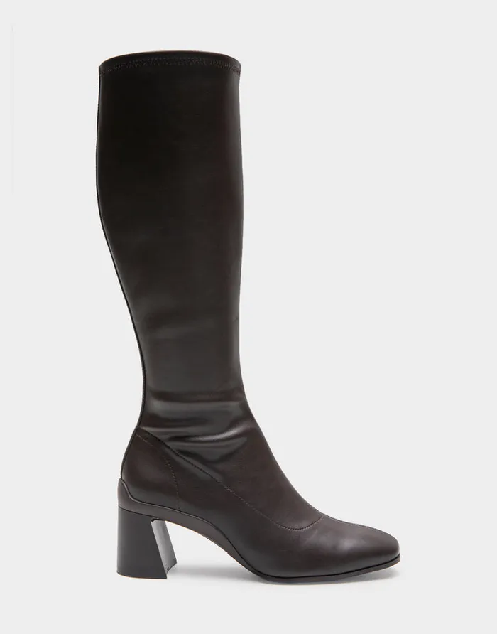 Women Aerosoles Tall Boots Comfortable Stretch Knee High Sculpted Heel Boot In Java Stretch Faux Leather Faux Leather