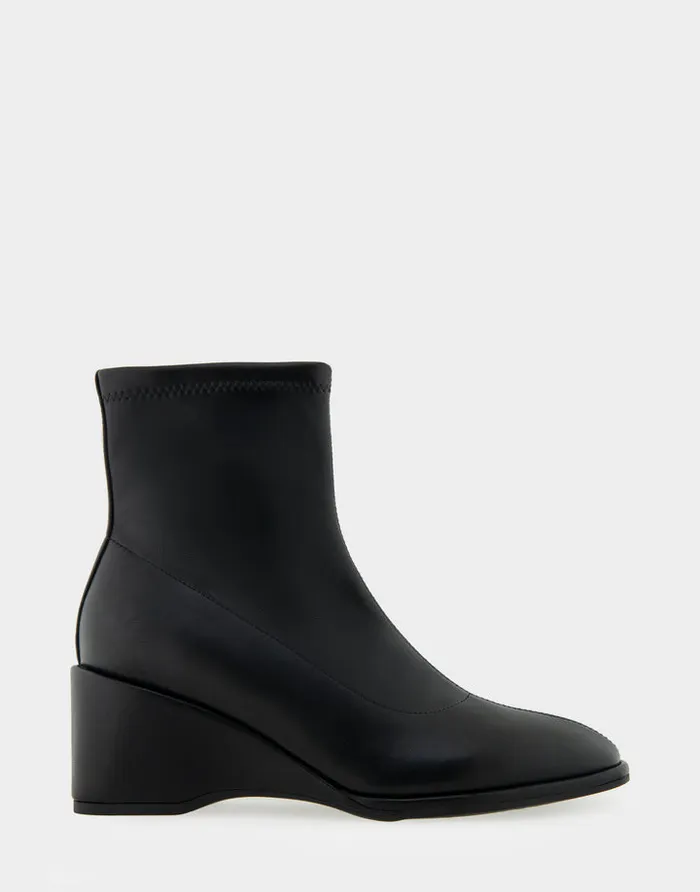Women Aerosoles Wedge Boots Comfortable Stretch Ankle Sculpted Wedge Boot In Black Stretch Faux Leather Faux Leather