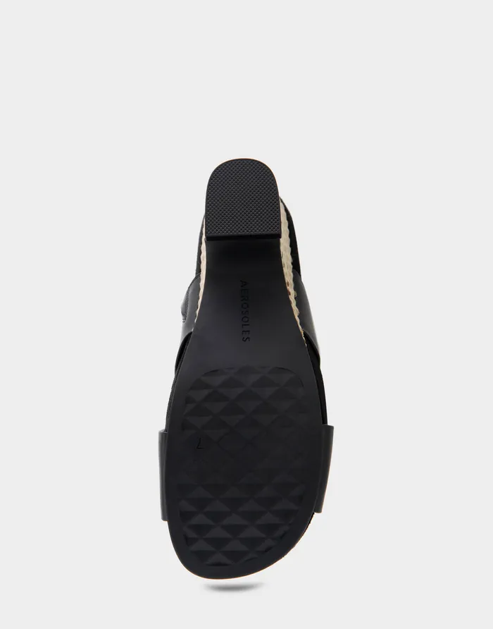 Women Aerosoles Wedges Comfortable Crisscross Footbed Wedge Sandal In Black Leather