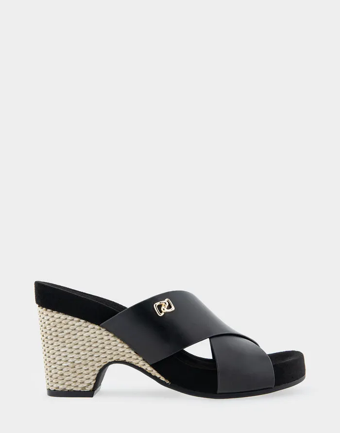 Women Aerosoles Wedges Comfortable Crisscross Footbed Wedge Sandal In Black Leather