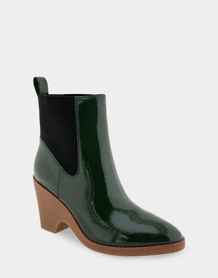 Women Aerosoles Wedges Comfortable Gored Sculpted Wedge Crepe Heel Bootie In Fir Green Crinkled Patent Faux Leather Patent Faux Leather Women Aerosoles Wedges Comfortable Gored Sculpted Wedge Crepe Heel Bootie In Fir Green Crinkled Patent Faux Leather Patent Faux Leather