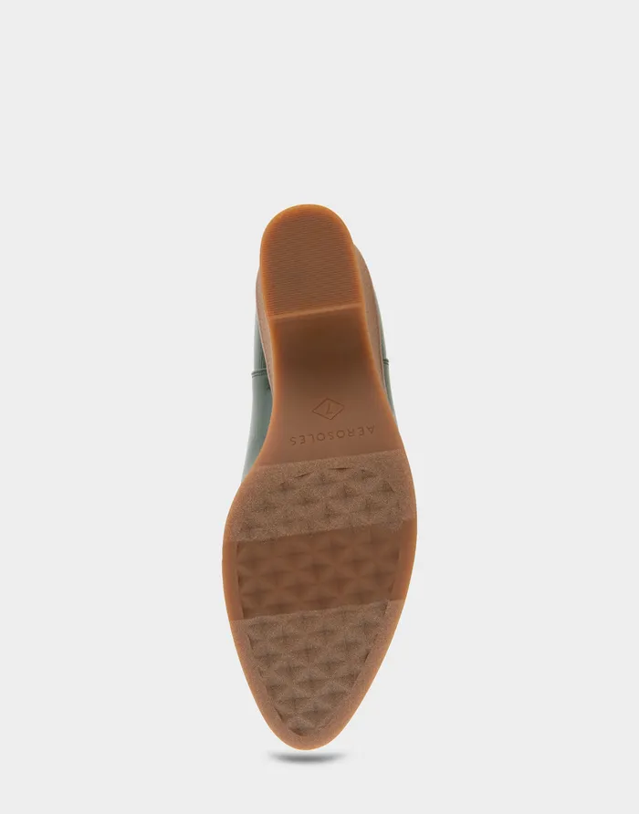 Women Aerosoles Wedges Comfortable Gored Sculpted Wedge Crepe Heel Bootie In Fir Green Crinkled Patent Faux Leather Patent Faux Leather