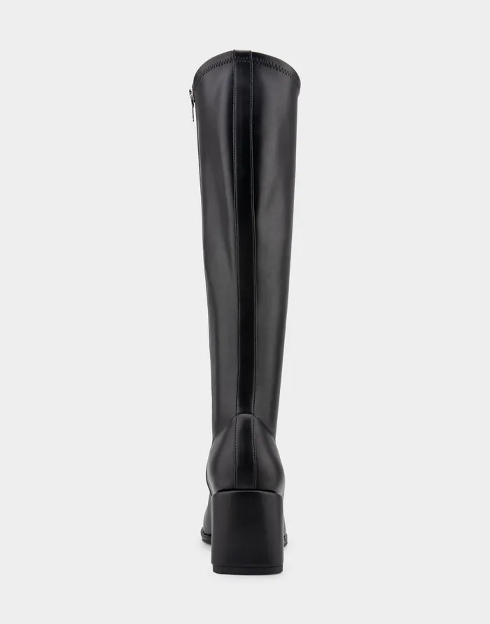 Women Aerosoles Wedges Comfortable Stretch Knee High Sculpted Wedge Boot In Black Stretch Faux Leather Faux Leather