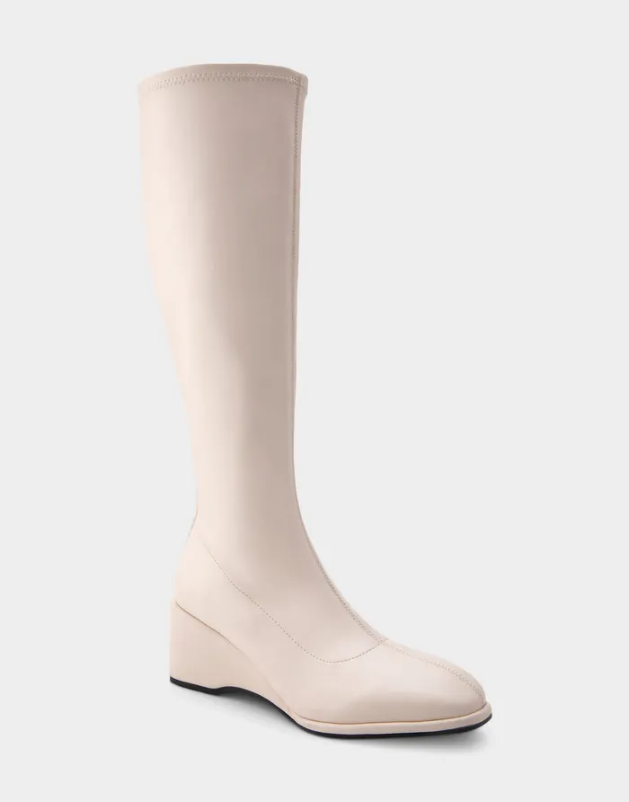Women Aerosoles Wedges Comfortable Stretch Knee High Sculpted Wedge Boot In Eggnog Stretch Faux Leather Faux Leather Women Aerosoles Wedges Comfortable Stretch Knee High Sculpted Wedge Boot In Eggnog Stretch Faux Leather Faux Leather
