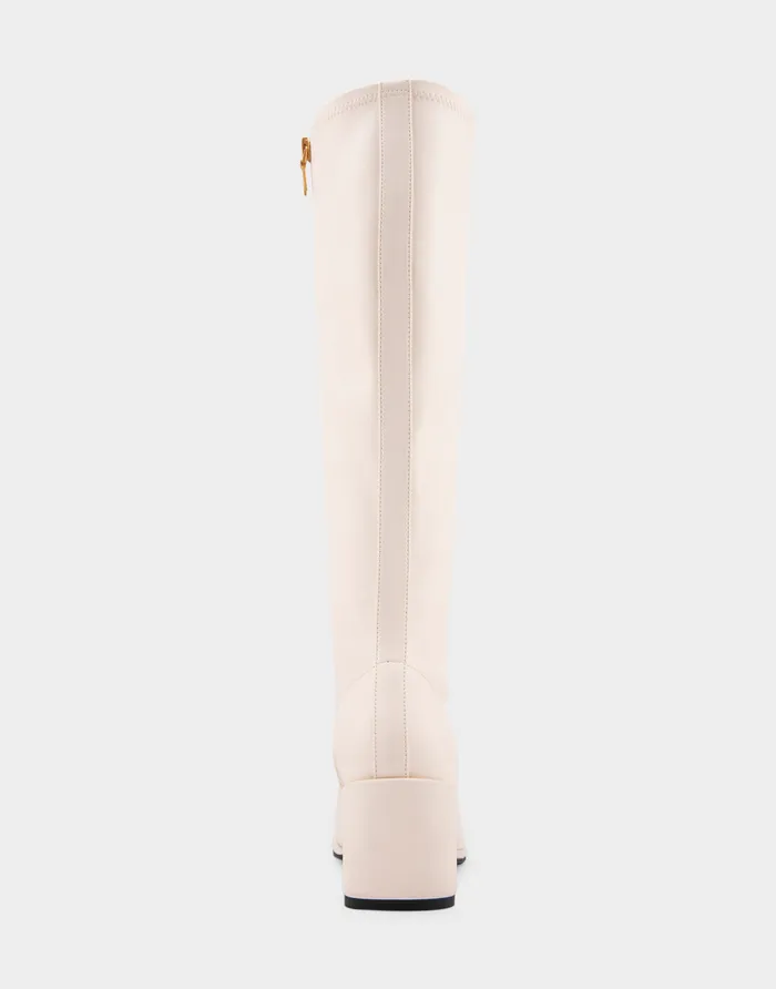 Women Aerosoles Wedges Comfortable Stretch Knee High Sculpted Wedge Boot In Eggnog Stretch Faux Leather Faux Leather