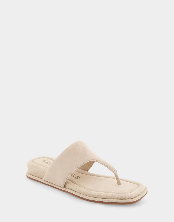 Women Aerosoles Wedges Comfortable Thong Mini Wedge Sandal In Pale Khaki Suede