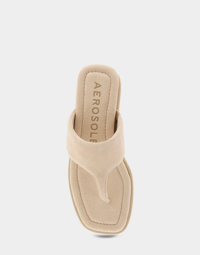 Women Aerosoles Wedges Comfortable Thong Mini Wedge Sandal In Pale Khaki Suede