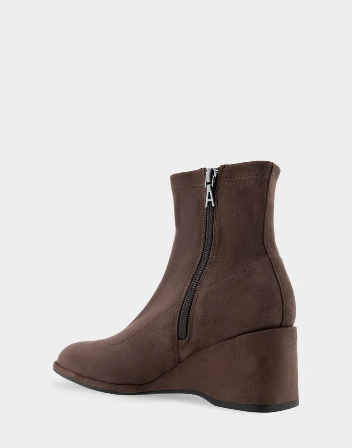 Women Aerosoles Wide Width Boots Comfortable Stretch Ankle Sculpted Wedge Boot In Java Faux Suede