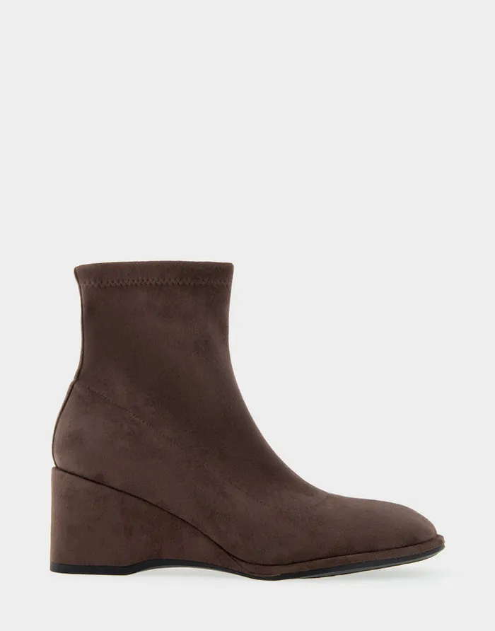 Women Aerosoles Wide Width Boots Comfortable Stretch Ankle Sculpted Wedge Boot In Java Faux Suede