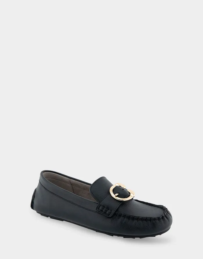 Women Aerosoles Wide Width Flats Comfortable Ornamented Driver In Black Leather