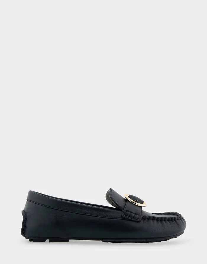 Women Aerosoles Wide Width Flats Comfortable Ornamented Driver In Black Leather