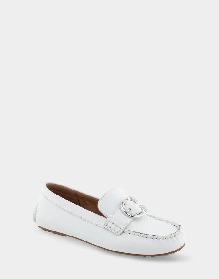 Women Aerosoles Wide Width Flats Comfortable Ornamented Driver In White Leather