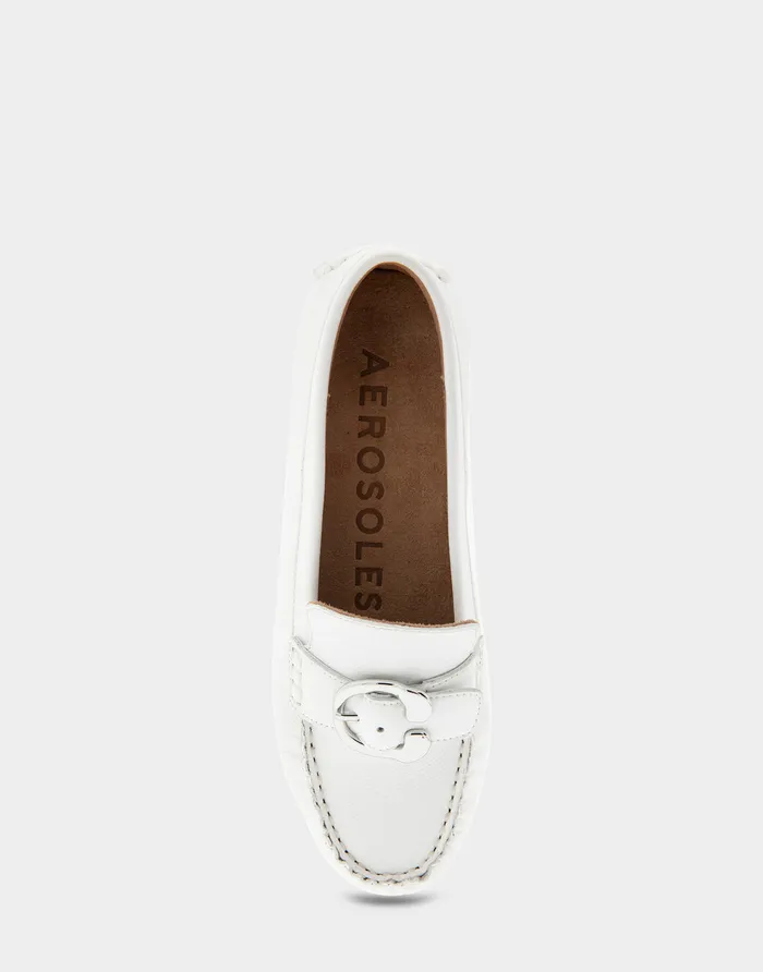 Women Aerosoles Wide Width Flats Comfortable Ornamented Driver In White Leather