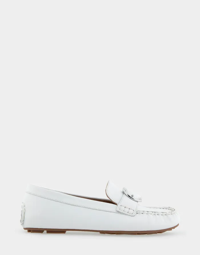 Women Aerosoles Wide Width Flats Comfortable Ornamented Driver In White Leather