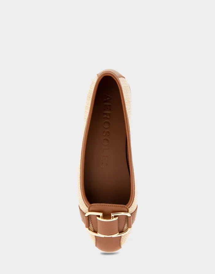 Women Aerosoles Wide Width Flats Comfortable Ornamented Flat In Natural Raffia Combo Raffia Fabric