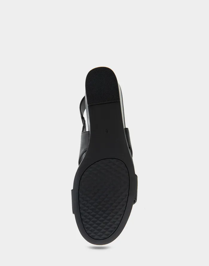 Women Aerosoles Wide Width Sandals Comfortable Buckle Back Mid Wedge Sandal In Black Faux Leather