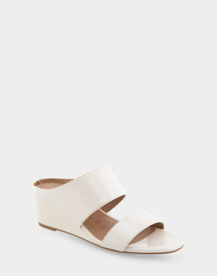 Women Aerosoles Wide Width Sandals Comfortable Two Band Mid Wedge Slide Sandal In Eggnog Patent Faux Leather Women Aerosoles Wide Width Sandals Comfortable Two Band Mid Wedge Slide Sandal In Eggnog Patent Faux Leather
