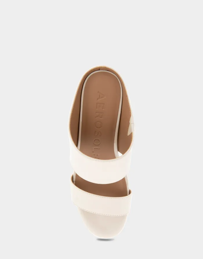 Women Aerosoles Wide Width Sandals Comfortable Two Band Mid Wedge Slide Sandal In Eggnog Patent Faux Leather