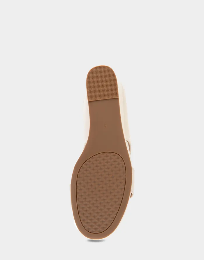 Women Aerosoles Wide Width Sandals Comfortable Two Band Mid Wedge Slide Sandal In Eggnog Patent Faux Leather